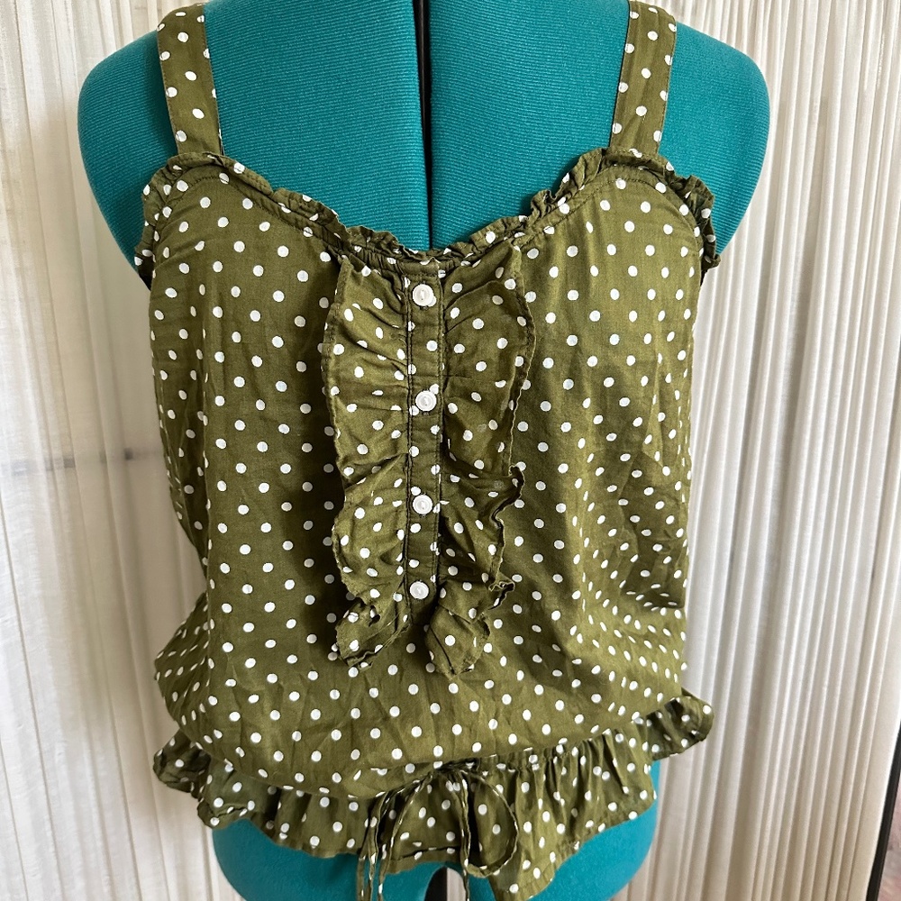 Old Navy Vintage Inspired Olive/White Polka Dot Cami Size S